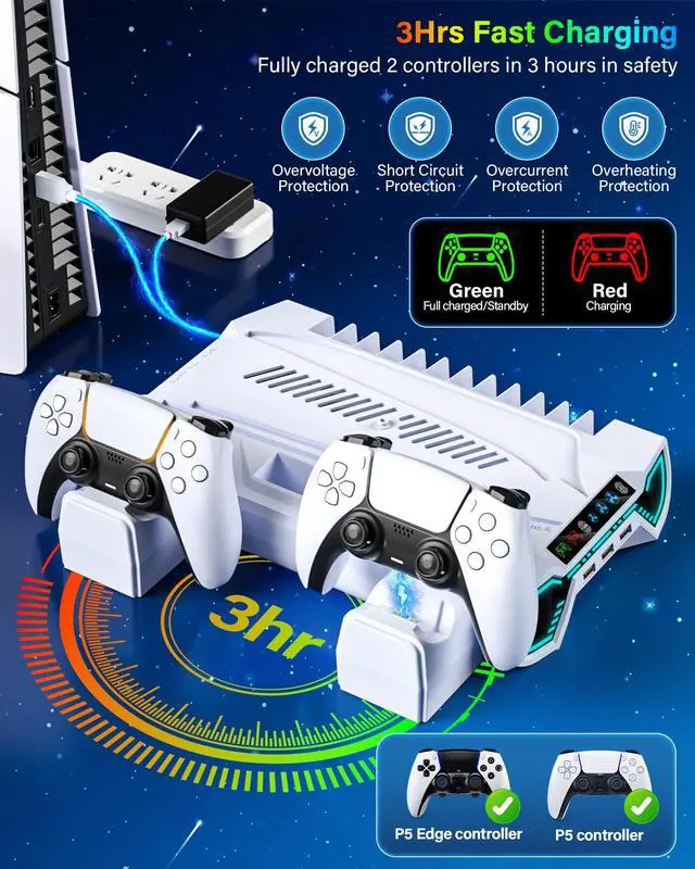 Alt view image 3 of 7 - Cooling Station with Controller Charging Station for PS5/Slim/Pro Console
