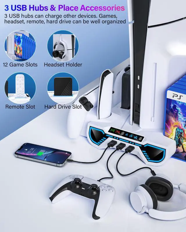 Alt view image 6 of 7 - Cooling Station with Controller Charging Station for PS5/Slim/Pro Console