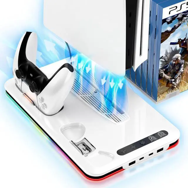 Main image of PS5 Cooling Station Fan for PS5 Pro/Digital Edition PlayStation 5 Console Controller Charger PS 5 Fan Cooling Fan with Dual PS 5 Controller Charger Stand 8 Kinds LED & 3 Level Fans Gifts for Gamer