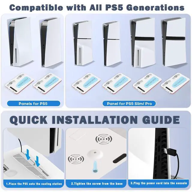Alt view image 2 of 7 - PS5 Cooling Station Fan for PS5 Pro/Digital Edition PlayStation 5 Console Controller Charger PS 5 Fan Cooling Fan with Dual PS 5 Controller Charger Stand 8 Kinds LED & 3 Level Fans Gifts for Gamer