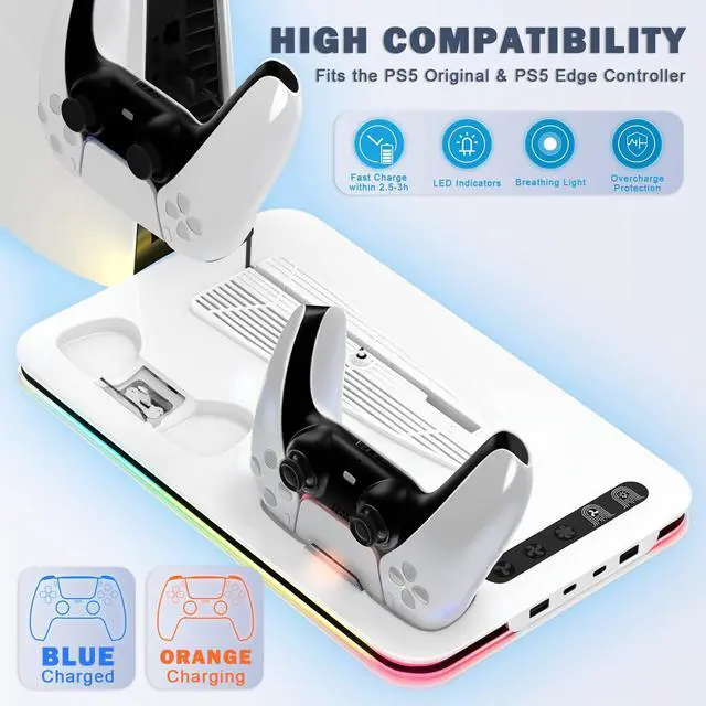 Alt view image 5 of 7 - PS5 Cooling Station Fan for PS5 Pro/Digital Edition PlayStation 5 Console Controller Charger PS 5 Fan Cooling Fan with Dual PS 5 Controller Charger Stand 8 Kinds LED & 3 Level Fans Gifts for Gamer