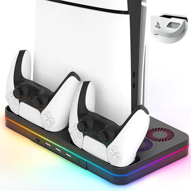Main image of Ps5 Slim Console Cooling Station,Ps5 Slim(Disc & Digital Editions) Stand Accessories with 2 Cooling Fan&2 Controller Charging Station,PlayStation 5 Cooling Stand with RGB Light,Headset Holder,3 USB