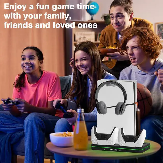 Alt view image 7 of 7 - Ps5 Slim Console Cooling Station,Ps5 Slim(Disc & Digital Editions) Stand Accessories with 2 Cooling Fan&2 Controller Charging Station,PlayStation 5 Cooling Stand with RGB Light,Headset Holder,3 USB