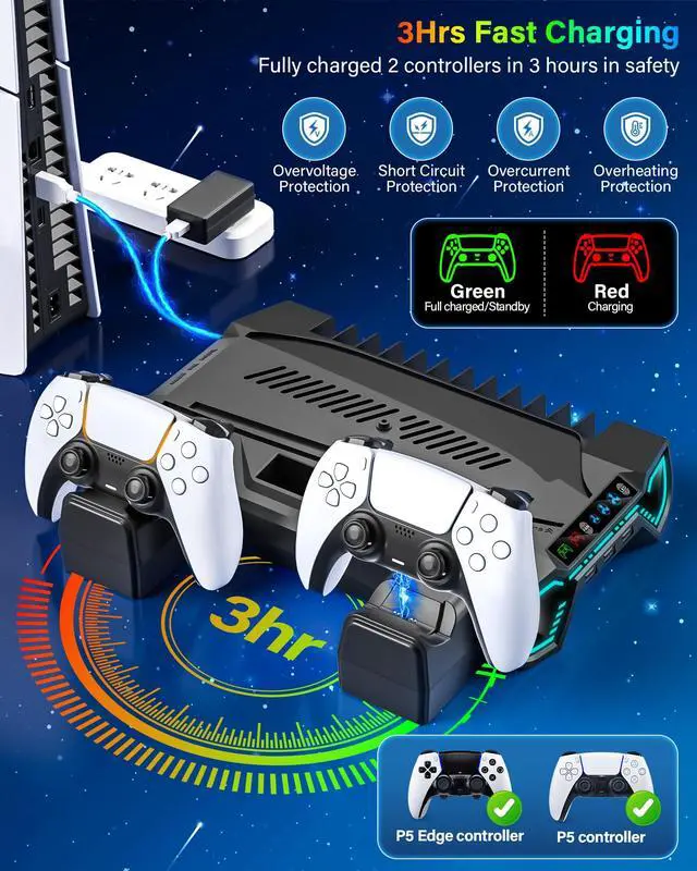 Alt view image 3 of 7 - Cooling Station with Controller Charging Station for PS5/Slim/Pro Console