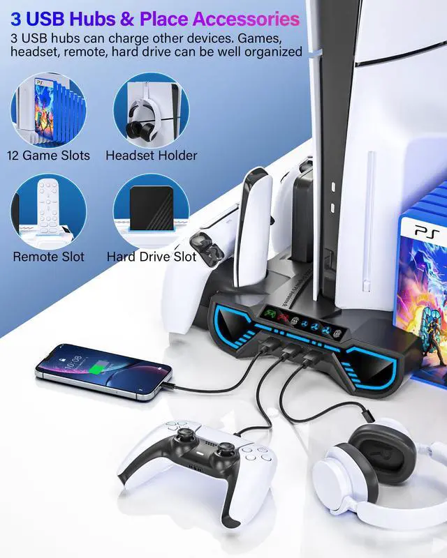 Alt view image 4 of 7 - Cooling Station with Controller Charging Station for PS5/Slim/Pro Console