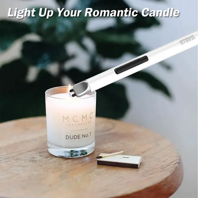 Alt view image 2 of 7 - Electric Lighter, Arc Windproof Flameless Plasma Lighter, Long Stick with Rope and Ring, Perfect for Candle BBQ Camping Kitchen Stove, White
