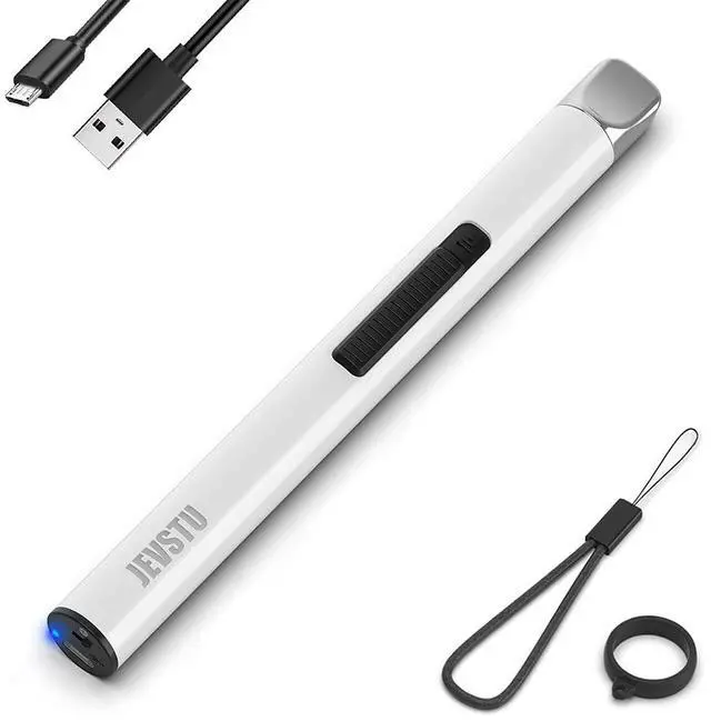 Main image of Electric Lighter, Arc Windproof Flameless Plasma Lighter, Long Stick with Rope and Ring, Perfect for Candle BBQ Camping Kitchen Stove, White