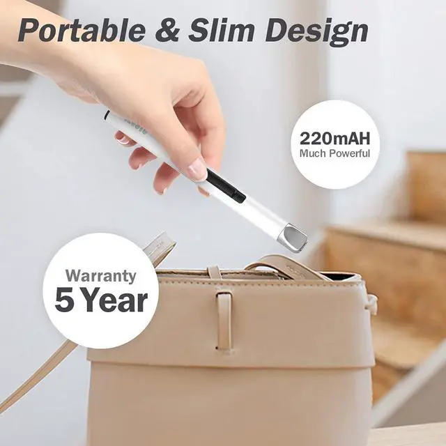 Alt view image 7 of 7 - Electric Lighter, Arc Windproof Flameless Plasma Lighter, Long Stick with Rope and Ring, Perfect for Candle BBQ Camping Kitchen Stove, White