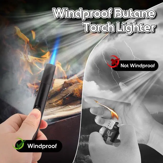 Alt view image 5 of 7 - 2 Pack Torch Lighters Refillable Butane Lighter with Visible Fuel Window, Windproof Adjustable Jet Flame Long Lighters for Candle, Grill, BBQ, Camping, Fireworks (Butane NOT Included)