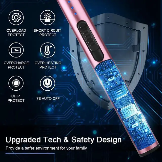 Alt view image 4 of 7 - Electric Arc Windproof Flameless USB Rechargeable Lighter with Safety Lock for Candle (Pink, 3 Packs)