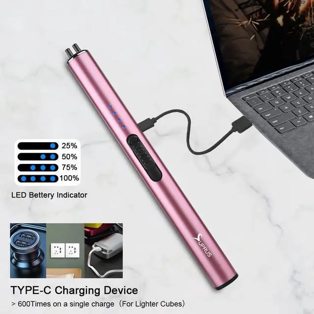 Alt view image 5 of 7 - Electric Arc Windproof Flameless USB Rechargeable Lighter with Safety Lock for Candle (Pink, 3 Packs)