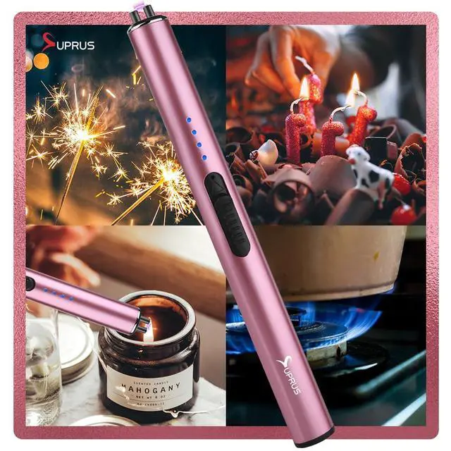 Alt view image 6 of 7 - Electric Arc Windproof Flameless USB Rechargeable Lighter with Safety Lock for Candle (Pink, 3 Packs)