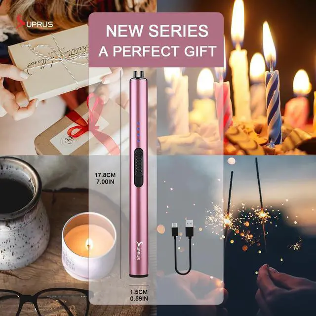 Alt view image 7 of 7 - Electric Arc Windproof Flameless USB Rechargeable Lighter with Safety Lock for Candle (Pink, 3 Packs)