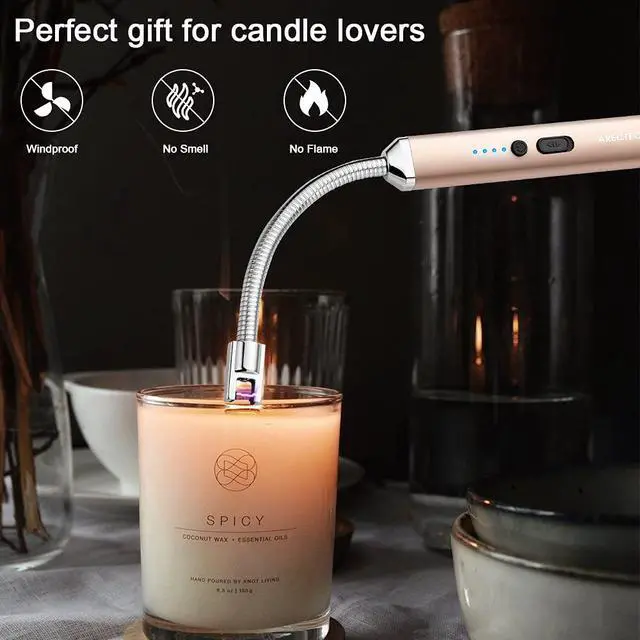 Alt view image 2 of 7 - Electric Arc Candle Lighter Flameless Rechargeable USB Long Lighters for Candle Cooking BBQs Fireworks Gold 2 Pack