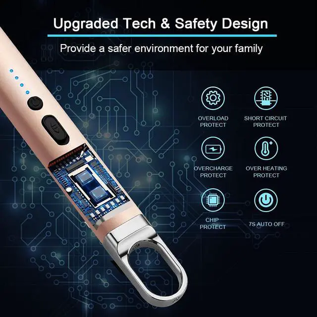 Alt view image 4 of 7 - Electric Arc Candle Lighter Flameless Rechargeable USB Long Lighters for Candle Cooking BBQs Fireworks Gold 2 Pack