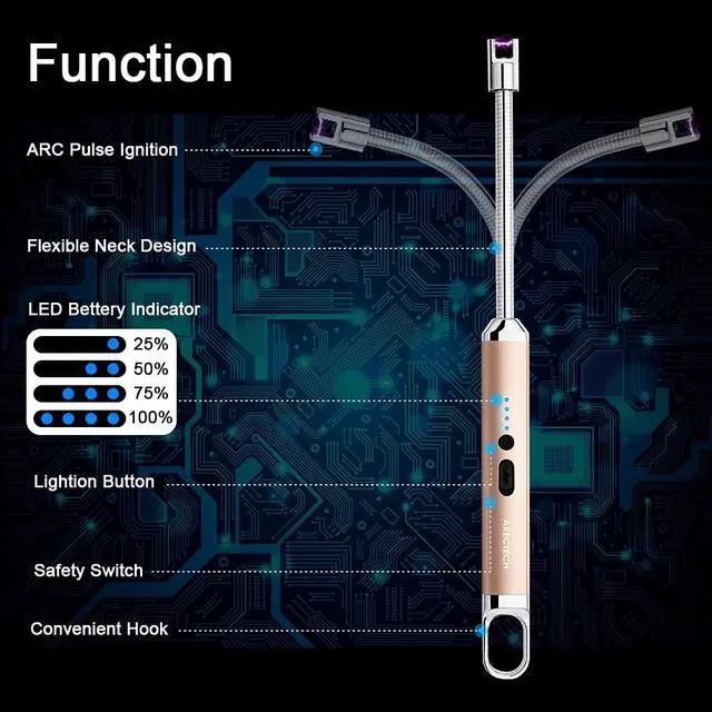 Alt view image 3 of 7 - Electric Arc Candle Lighter Flameless Rechargeable USB Long Lighters for Candle Cooking BBQs Fireworks Gold 2 Pack