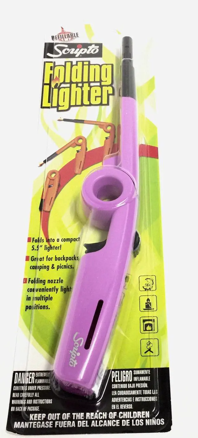 Alt view image 2 of 3 - 3 Pack Combo - 3 Random color "Refillable" Folding Lighter Safe for Camping/grilling/home, Adjustable Flame