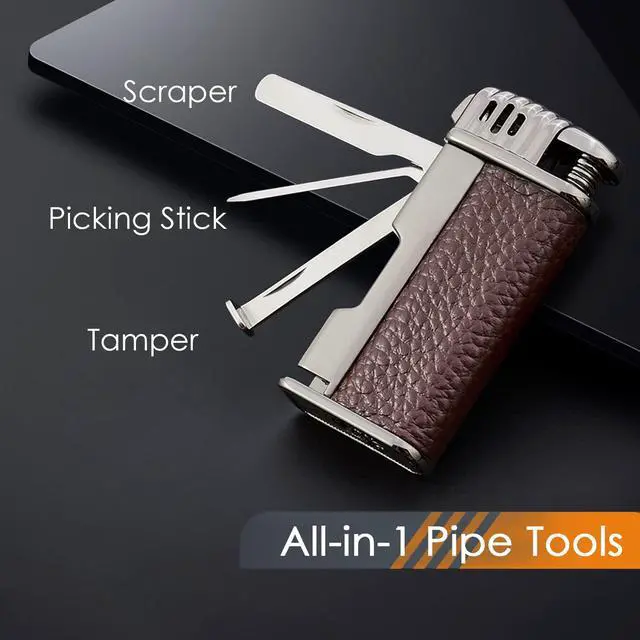 Alt view image 3 of 6 - 3 in 1 Pipe Lighter Butane Angled Soft Flame Refillable with 3 Pipe Cleaner Tools Multifunctional Gas Lighter for Camping Grill Fireplace Candle (Gas Not Included)