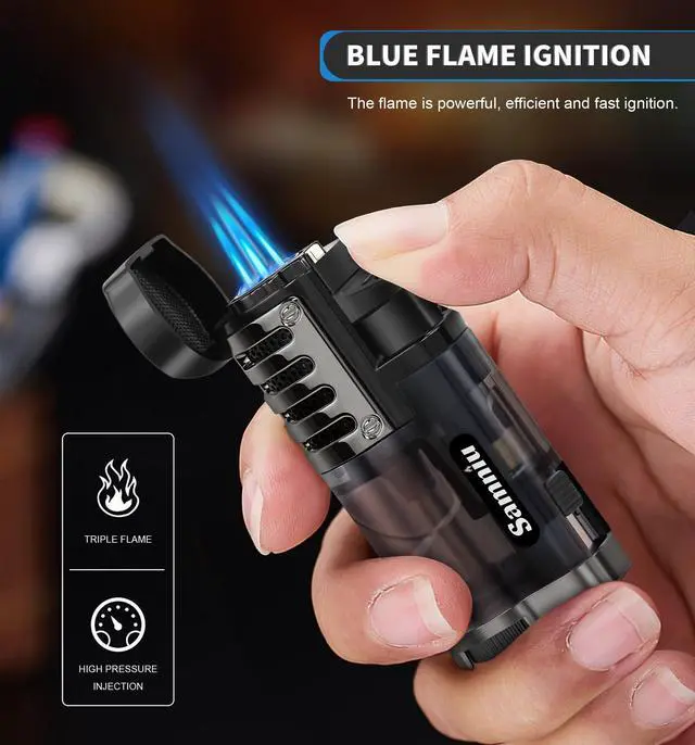Alt view image 2 of 7 - Pack of 2 Torch Lighter, Triple Jet Flames, Visible Gas Tank, Windproof Butane Refill Pocket Lighters for Candle, Mens Gift (Gas not Included)