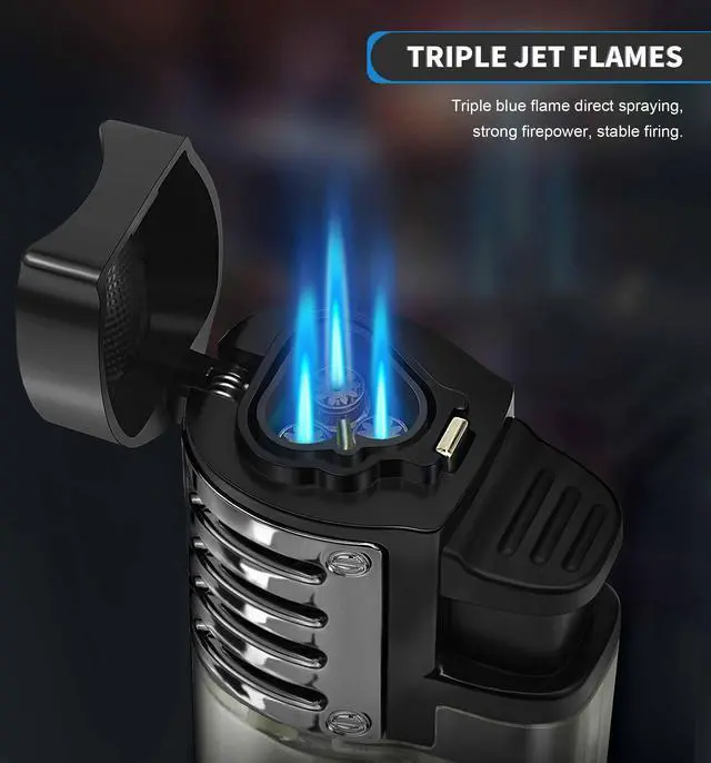 Alt view image 3 of 7 - Pack of 2 Torch Lighter, Triple Jet Flames, Visible Gas Tank, Windproof Butane Refill Pocket Lighters for Candle, Mens Gift (Gas not Included)