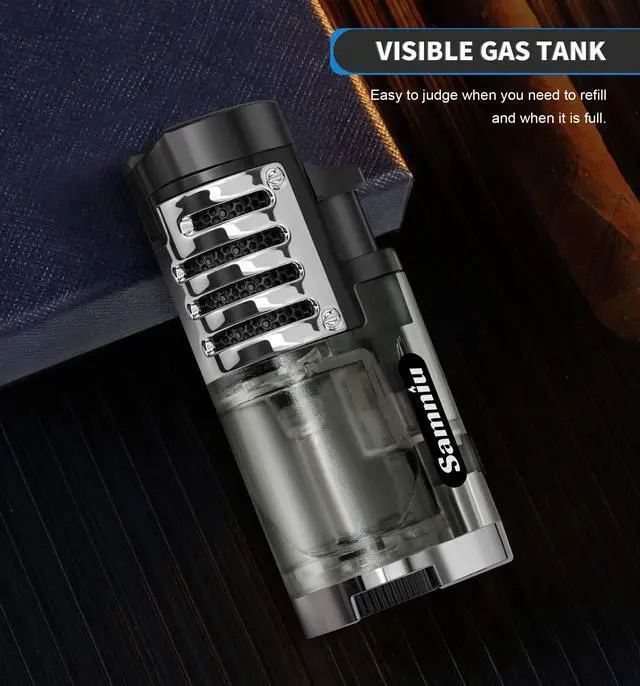 Alt view image 5 of 7 - Pack of 2 Torch Lighter, Triple Jet Flames, Visible Gas Tank, Windproof Butane Refill Pocket Lighters for Candle, Mens Gift (Gas not Included)