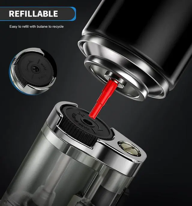 Alt view image 6 of 7 - Pack of 2 Torch Lighter, Triple Jet Flames, Visible Gas Tank, Windproof Butane Refill Pocket Lighters for Candle, Mens Gift (Gas not Included)