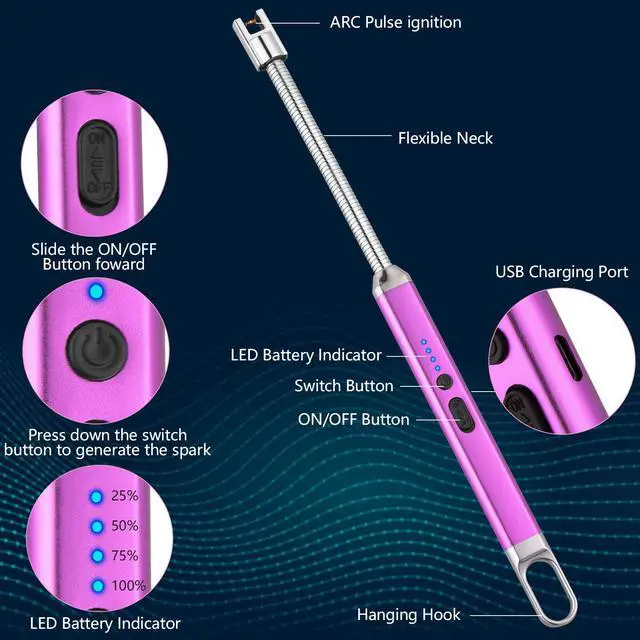 Alt view image 2 of 7 - Electric Candle Lighter, Valentine's Day Gifts for Women Mom Men Wife, USB Arc Rechargeable Windproof Long Lighter for Candle BBQ Birthday Housewarming Gift Idals