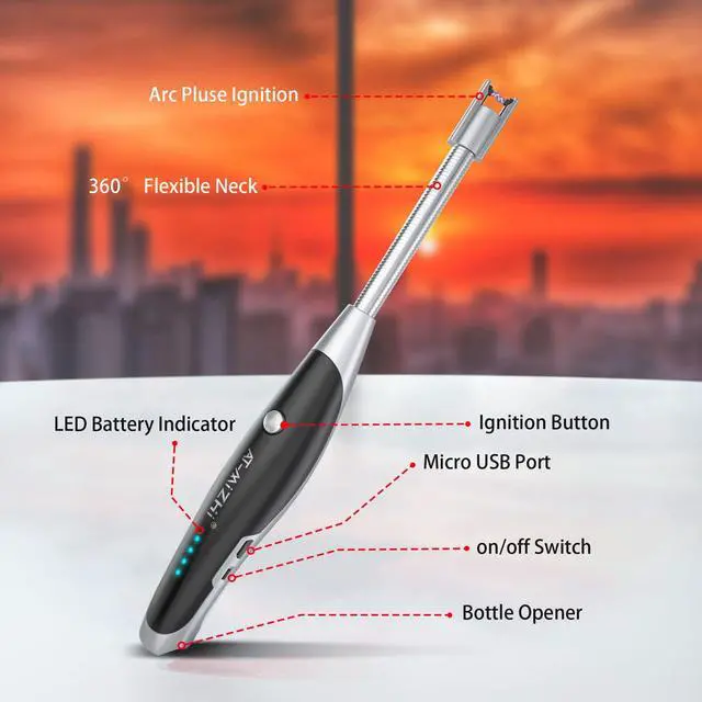 Alt view image 5 of 7 - Electric Lighter - Rechargeable Long Neck Lighter with LED Flashlight for Candles, Camping & BBQ