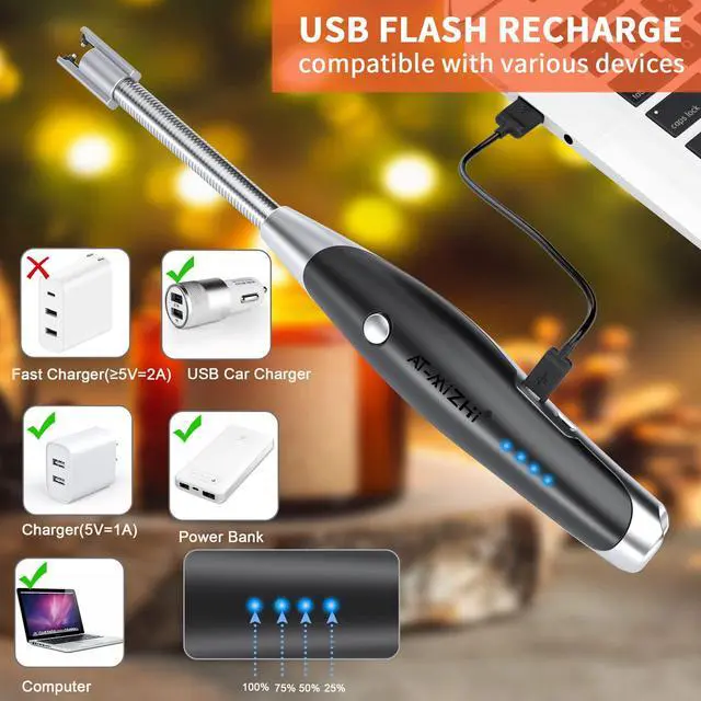 Alt view image 4 of 7 - Electric Lighter - Rechargeable Long Neck Lighter with LED Flashlight for Candles, Camping & BBQ