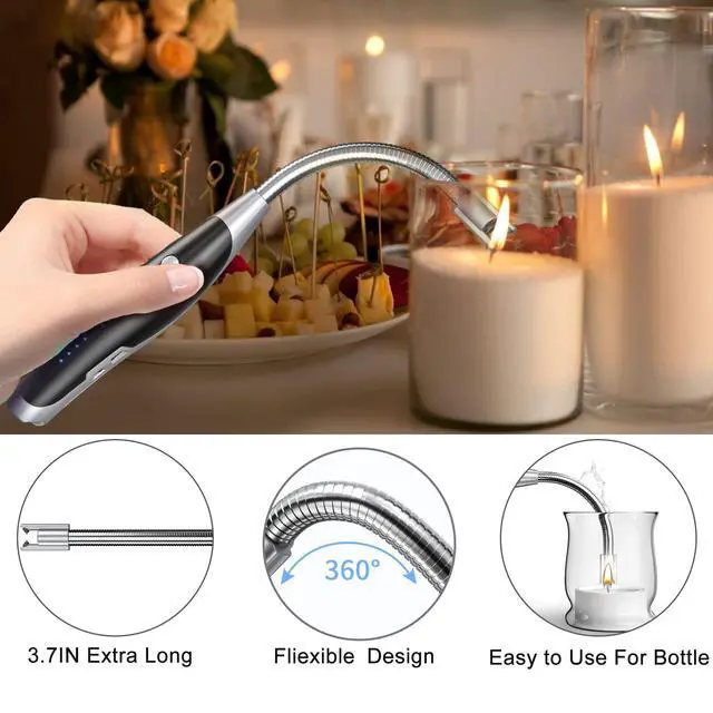 Alt view image 2 of 7 - Electric Lighter - Rechargeable Long Neck Lighter with LED Flashlight for Candles, Camping & BBQ