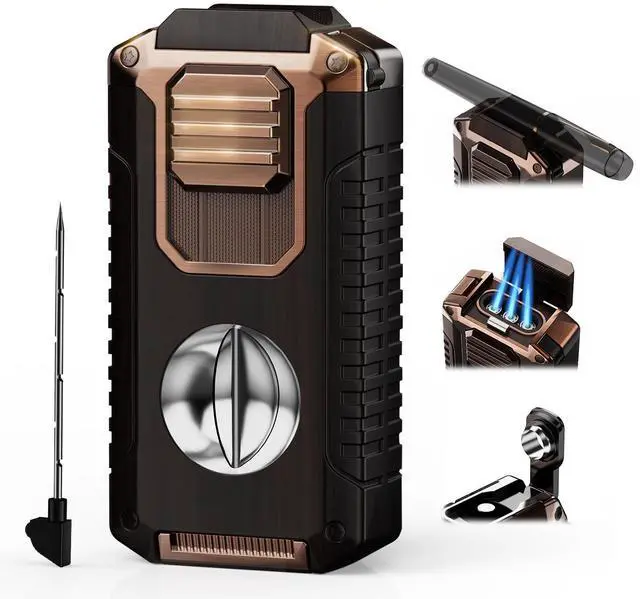 Main image of 5-in-1 Torch Lighter with Tool, Punch, Holder and Draw Enhancer Tool, Triple Windproof Jet Flame, Refillable Lighters with Accessories, Cool Lighter Gifts for Men, Butane Lighter for Candle, Travel