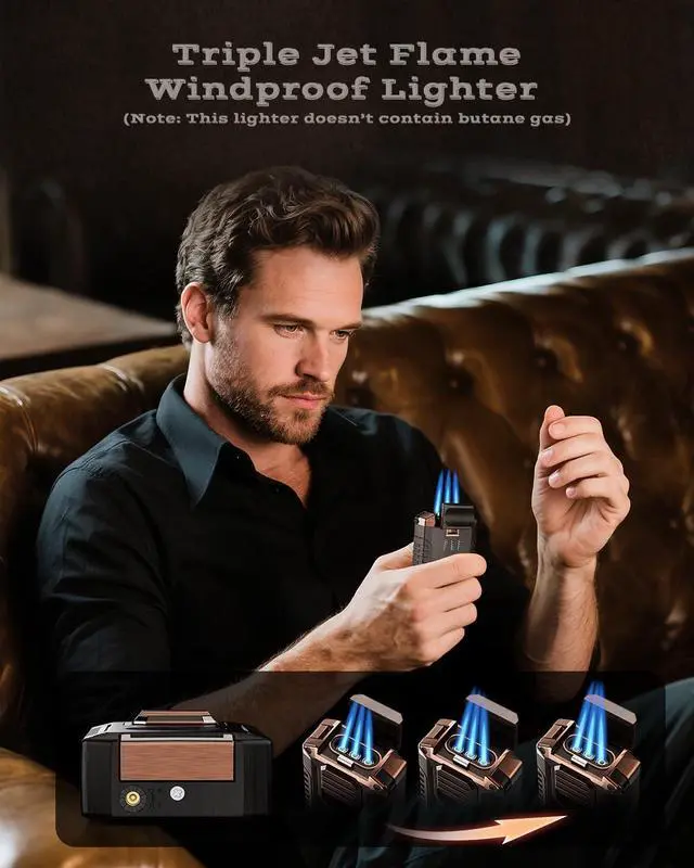 Alt view image 2 of 7 - 5-in-1 Torch Lighter with Tool, Punch, Holder and Draw Enhancer Tool, Triple Windproof Jet Flame, Refillable Lighters with Accessories, Cool Lighter Gifts for Men, Butane Lighter for Candle, Travel