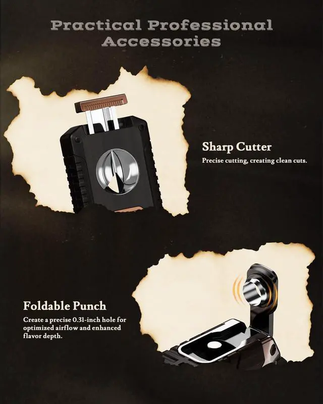 Alt view image 3 of 7 - 5-in-1 Torch Lighter with Tool, Punch, Holder and Draw Enhancer Tool, Triple Windproof Jet Flame, Refillable Lighters with Accessories, Cool Lighter Gifts for Men, Butane Lighter for Candle, Travel