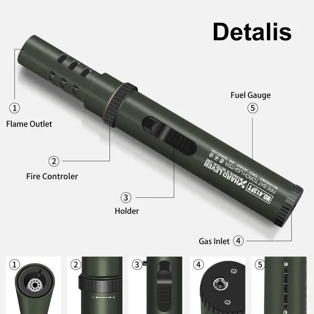 Alt view image 2 of 7 - Camping Lighter, Torch Lighter, Windproof Jet Flame Butane Refillable Adjustable Flame with Safety Lock&Fule Guage for Campfires Kitchen Hiking Candles Fireplace BBQ Outdoor Camping Essentials(Green)