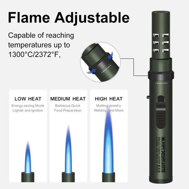 Alt view image 4 of 7 - Camping Lighter, Torch Lighter, Windproof Jet Flame Butane Refillable Adjustable Flame with Safety Lock&Fule Guage for Campfires Kitchen Hiking Candles Fireplace BBQ Outdoor Camping Essentials(Green)
