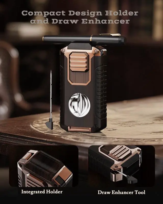 Alt view image 4 of 7 - 5-in-1 Torch Lighter with Tool, Punch, Holder and Draw Enhancer Tool, Triple Windproof Jet Flame, Refillable Lighters with Accessories, Cool Lighter Gifts for Men, Butane Lighter for Candle, Travel