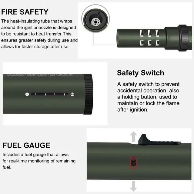 Alt view image 3 of 7 - Camping Lighter, Torch Lighter, Windproof Jet Flame Butane Refillable Adjustable Flame with Safety Lock&Fule Guage for Campfires Kitchen Hiking Candles Fireplace BBQ Outdoor Camping Essentials(Green)