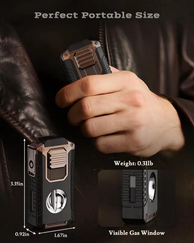 Alt view image 5 of 7 - 5-in-1 Torch Lighter with Tool, Punch, Holder and Draw Enhancer Tool, Triple Windproof Jet Flame, Refillable Lighters with Accessories, Cool Lighter Gifts for Men, Butane Lighter for Candle, Travel