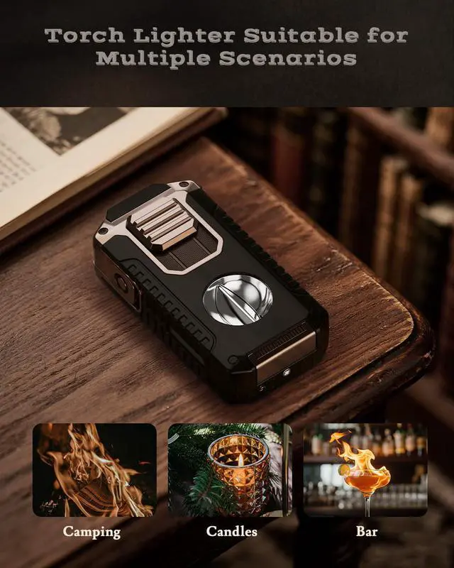 Alt view image 6 of 7 - 5-in-1 Torch Lighter with Tool, Punch, Holder and Draw Enhancer Tool, Triple Windproof Jet Flame, Refillable Lighters with Accessories, Cool Lighter Gifts for Men, Butane Lighter for Candle, Travel