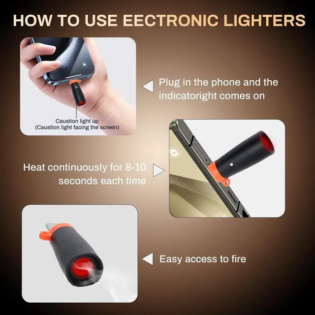 Alt view image 4 of 7 - Portable and Lightweight USB Type-C Electric Lighter, which has no Flame, no Gas, no Battery and is Windproof, use to Connecting The Charging Port of The Mobile Phone. (Black)