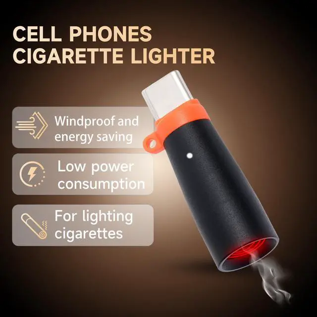 Alt view image 5 of 7 - Portable and Lightweight USB Type-C Electric Lighter, which has no Flame, no Gas, no Battery and is Windproof, use to Connecting The Charging Port of The Mobile Phone. (Black)