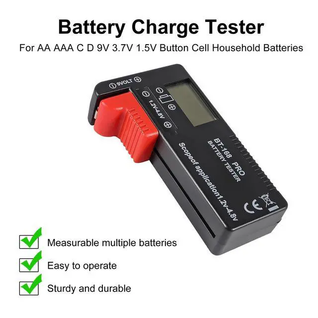 Alt view image 2 of 7 - Universal Battery Tester LCD Digital Battery Checker for AA AAA 9V 1.5V 3.7V 1.2-4.8V Batteries, Household Battery Life Level Monitor Power Meter