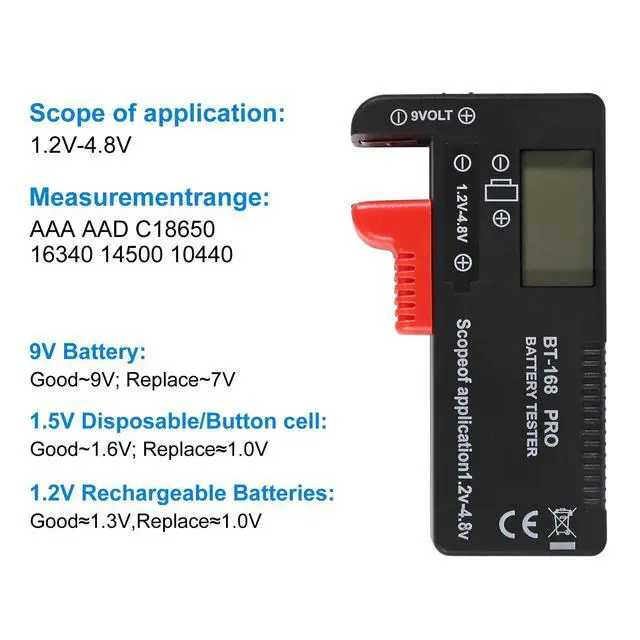 Alt view image 3 of 7 - Universal Battery Tester LCD Digital Battery Checker for AA AAA 9V 1.5V 3.7V 1.2-4.8V Batteries, Household Battery Life Level Monitor Power Meter