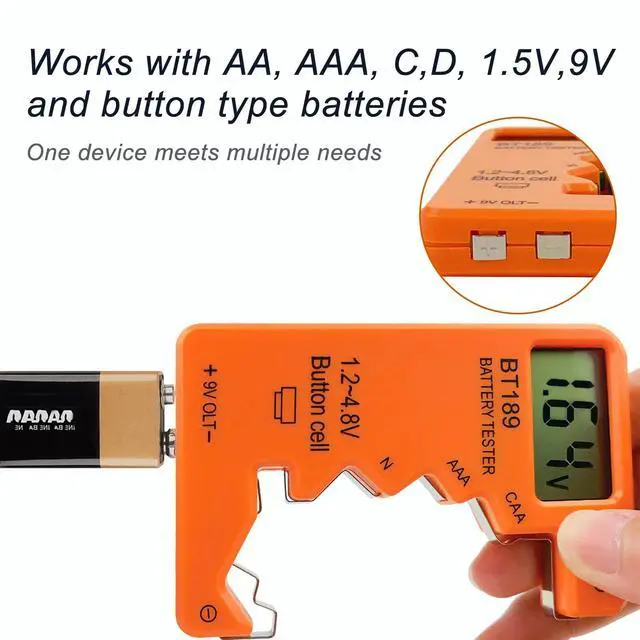 Alt view image 4 of 5 - Battery Tester Checker, Universal Battery Tester for AA AAA C D 9V 1.5V, Small Volt Checker for All Batteries - Orange Color
