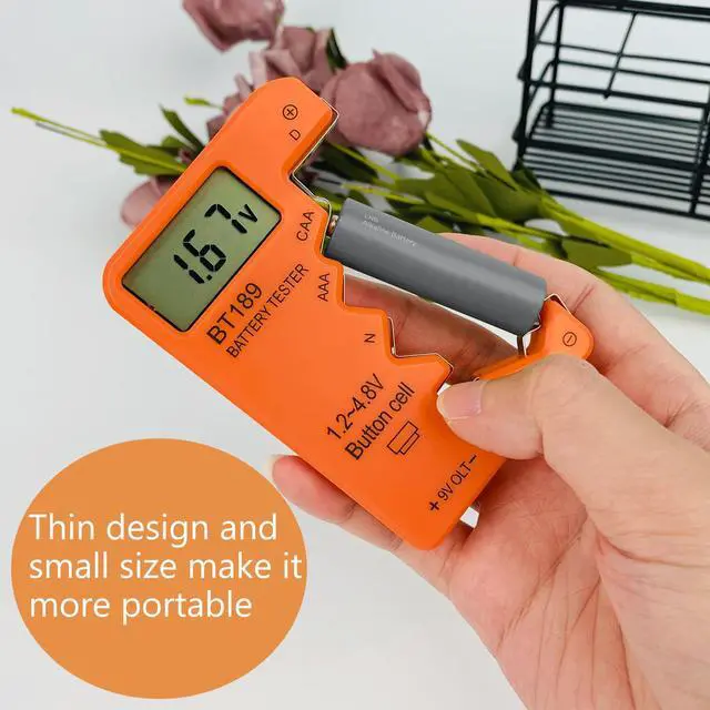 Alt view image 5 of 5 - Battery Tester Checker, Universal Battery Tester for AA AAA C D 9V 1.5V, Small Volt Checker for All Batteries - Orange Color