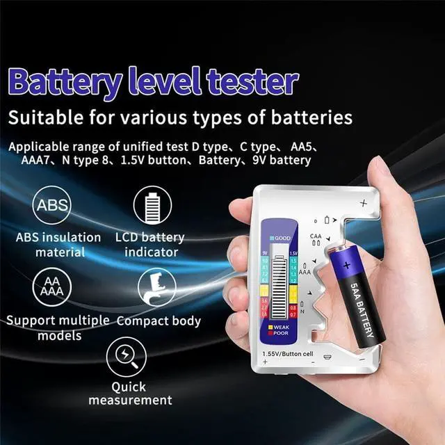 Alt view image 3 of 7 - Digital Battery Tester, LCD Display Digital Checker, Universal Battery Tester Volt Tester for AA/AAA 9V Button Cell Battery Capacity Tester