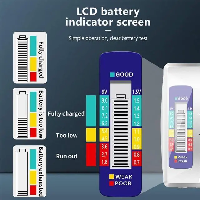 Alt view image 5 of 7 - Digital Battery Tester, LCD Display Digital Checker, Universal Battery Tester Volt Tester for AA/AAA 9V Button Cell Battery Capacity Tester