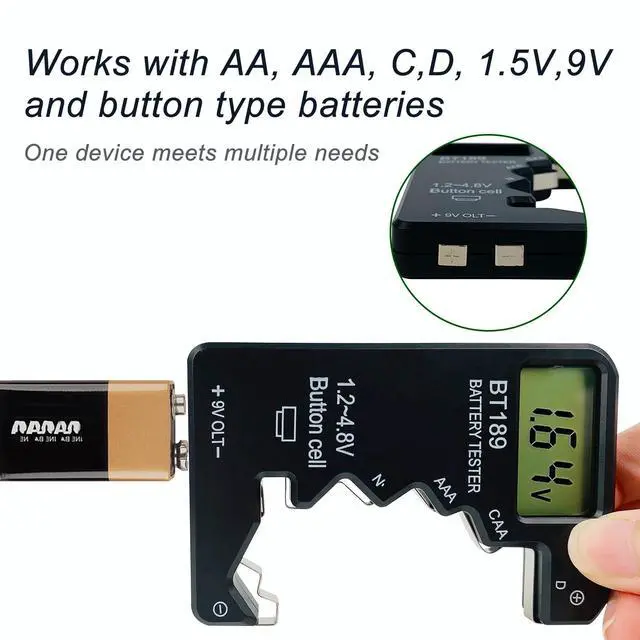 Alt view image 4 of 5 - Digital Battery Tester, LCD Screen Voltage Checker for AA AAA C D 9V 1.5V Batteries, Portable Household Battery Tester Tool, Black