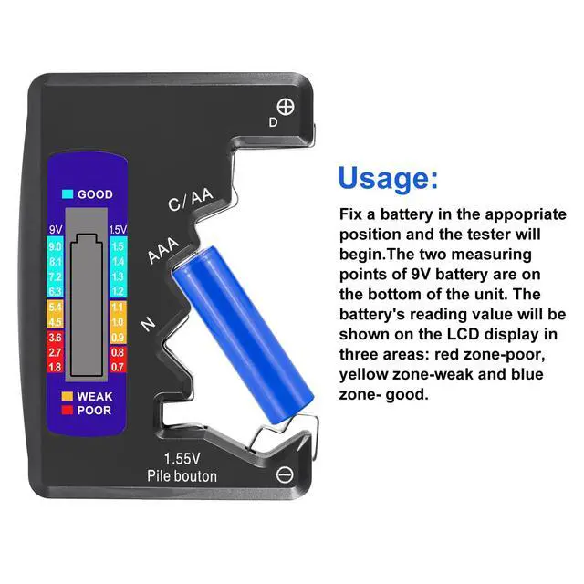 Alt view image 6 of 7 - 2PACK BT-886 Battery Tester Checker BatteryTester for Battery C D 9V AA AAA 1.5V -Black