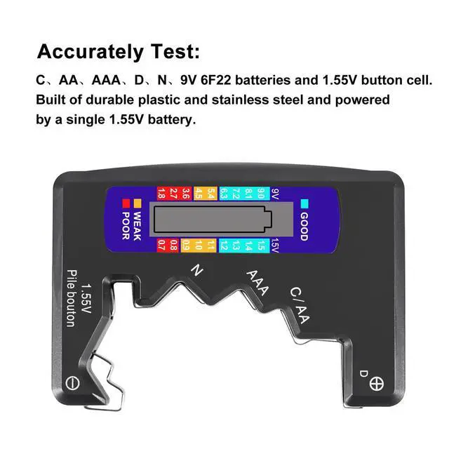 Alt view image 2 of 7 - 2PACK BT-886 Battery Tester Checker BatteryTester for Battery C D 9V AA AAA 1.5V -Black